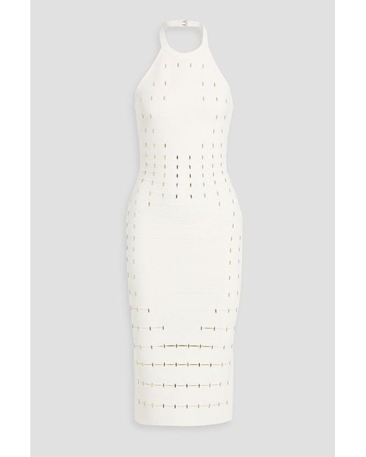 Herv Lger Women's White Joanne Crystal-Embellished Bandage Halterneck  Midi Dress