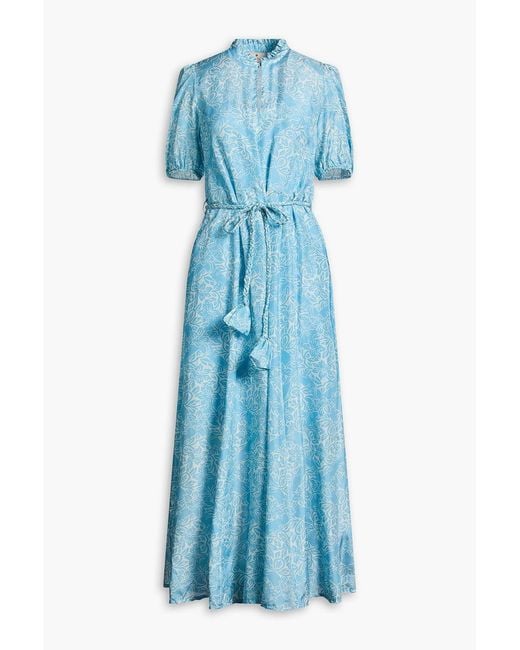 HANNAH Green Oceanus Floral-print Silk-satin Maxi Dress