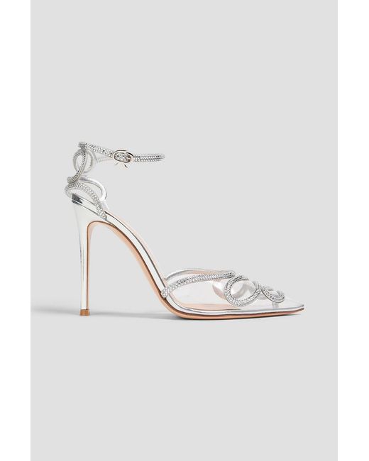 Gianvito Rossi White Atlantis Crystal-Embellished Metallic Leather And Pvc Sandals