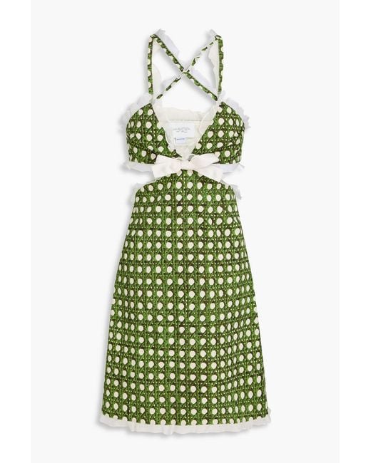 Giambattista Valli Green Cutout Printed Cotton-Blend Twill Dress