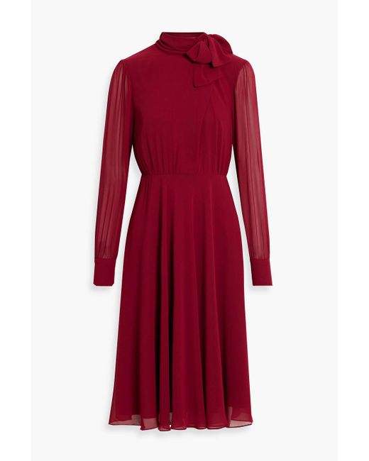 Mikael Aghal Red Tie-detailed Chiffon Dress