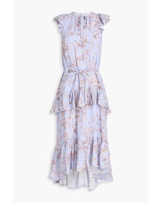 Zimmermann Purple Ruffled Floral-Print Crepe Midi Dress
