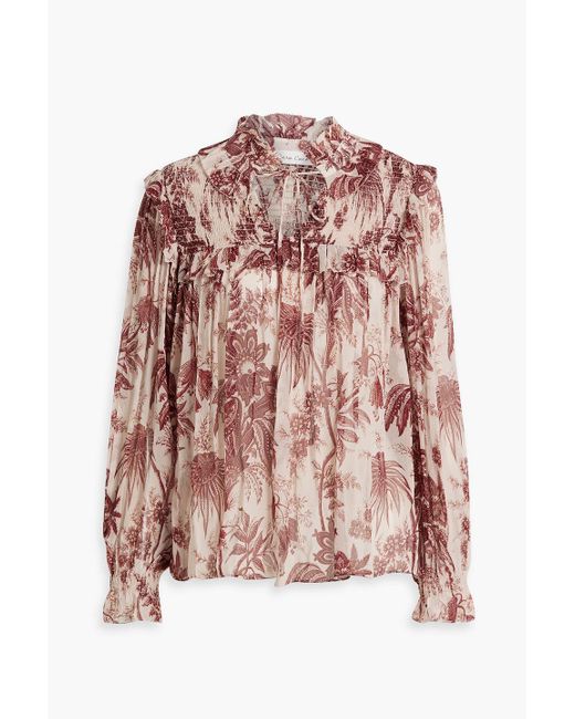 Cara Cara Pink Michelle bedruckte bluse aus seiden-georgette mit raffung