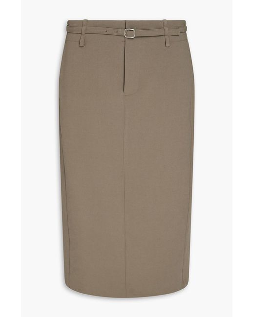Vince Brown Belted Twill Midi Pencil Skirt