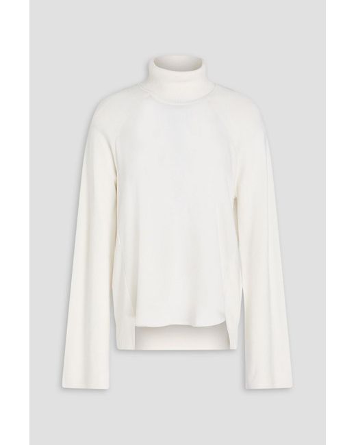 Jonathan Simkhai White Mateo Satin-paneled Knitted Turtleneck Sweater