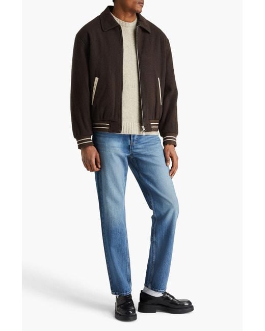 FRAME Black Varsity Leather-trimmed Wool-blend Jacket for men