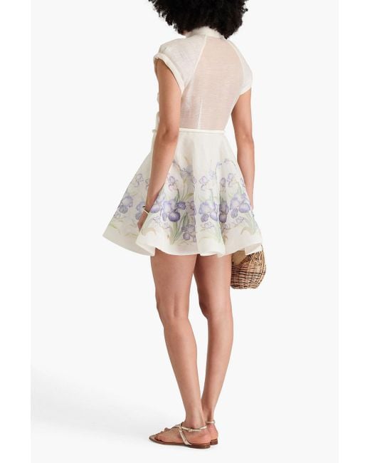 Zimmermann White Hemdkleid in minilänge aus organza aus einer leinen-seidenmischung mit floralem print