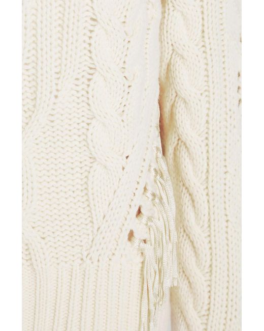 Vince Natural Pullover aus einer merinowoll-kaschmirmischung mit zopfstrickmuster und fransen
