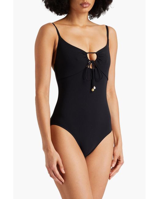 Tory Burch Black Embellished Cutout Swimsuit