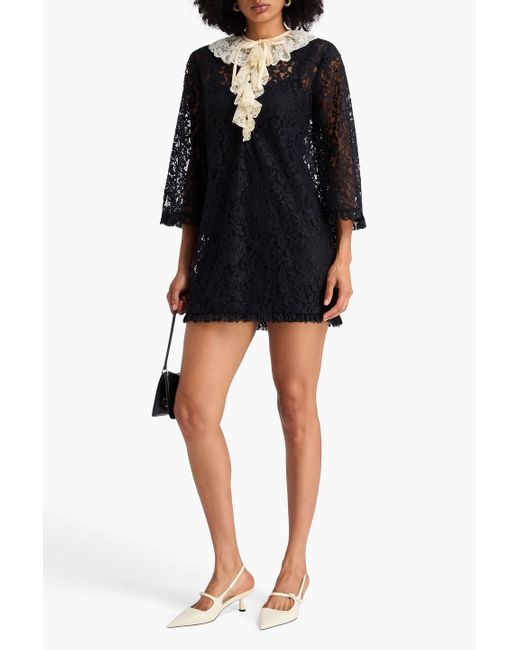 Zimmermann Black Ruffled Two-Tone Cotton-Blend Corded Lace Mini Dress