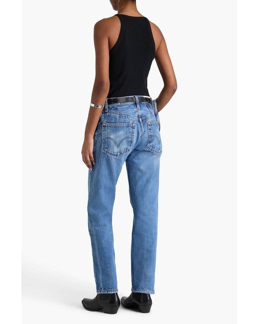 Re/done Blue Distressed High-rise Straight-leg Jeans