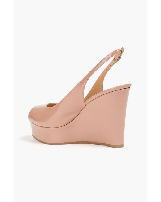 Sergio Rossi Pink Patent-Leather Wedge Slingback Sandals