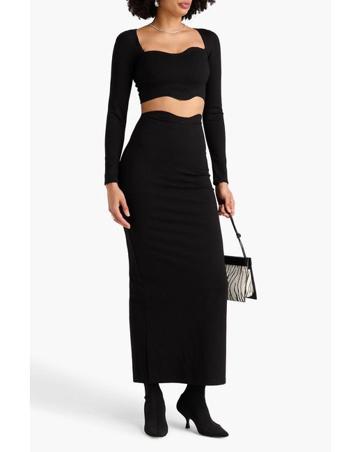 Staud Black Petunia Ruched Jersey Maxi Skirt