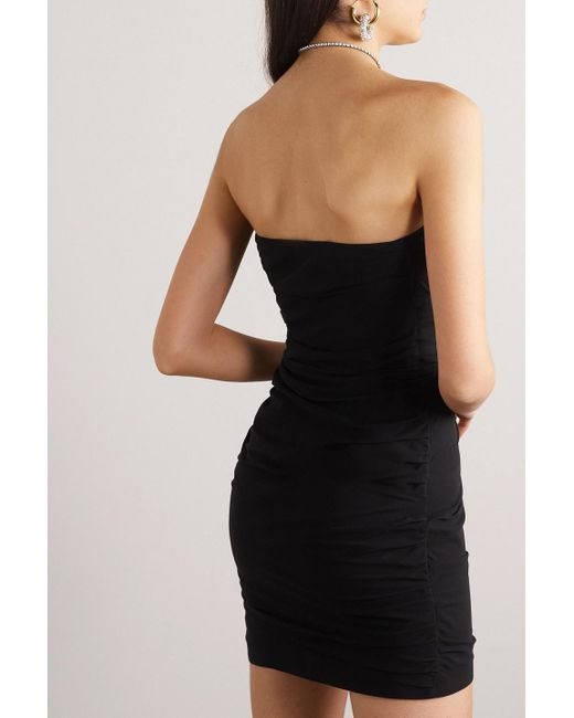 Alessandra Rich Black Strapless Ruffled Silk-georgette Mini Dress