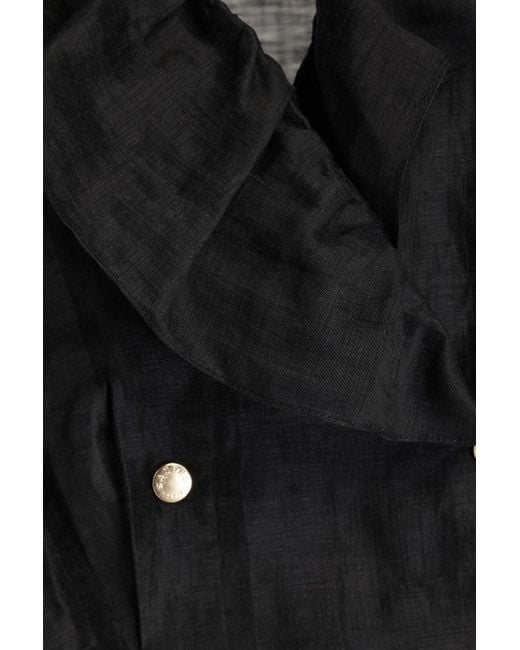 Sandro Black Folie Cropped Ruffled Linen-blend Top