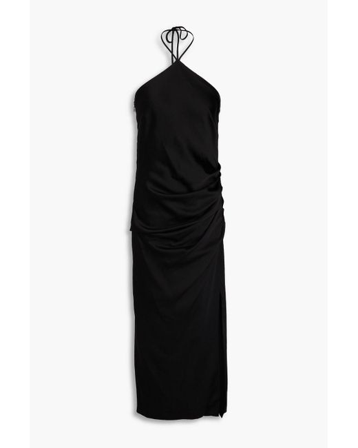 Jonathan Simkhai Black Hansel Ruched Satin-crepe Halterneck Midi Dress