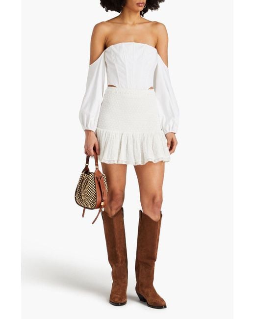 LoveShackFancy White Miller Shirred Cotton And Swiss-dot Mini Skirt