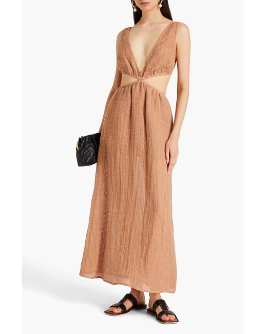 LeKasha Brown Dessouk Cutout Linen-gauze Maxi Dress
