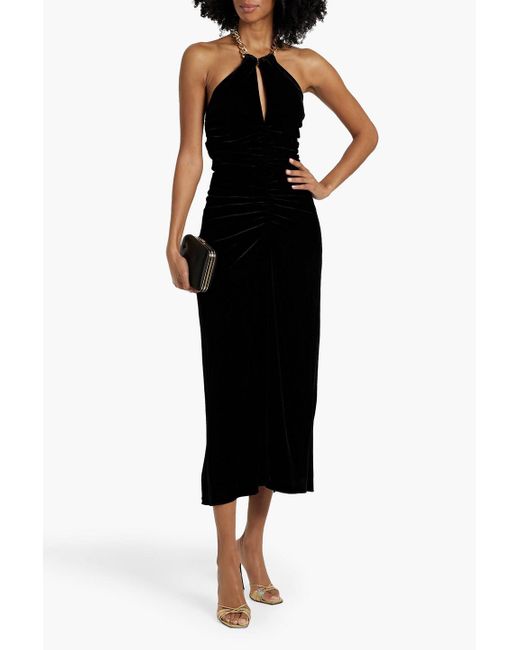 Veronica Beard Black Josette Chain-Embellished Velvet Halterneck Midi Dress