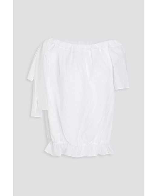 RED Valentino White Bow-detailed Gathered Cotton-mousseline Top