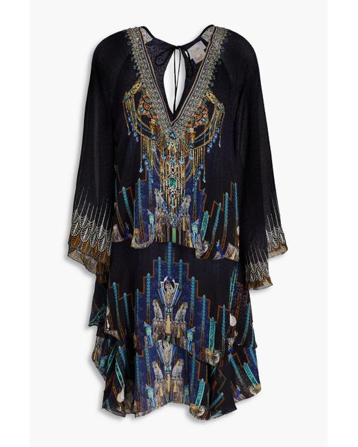 Camilla Black Embellished Printed Silk-chiffon Mini Dress