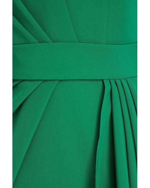 Rhea Costa Green One-shoulder Draped Crepe Gown