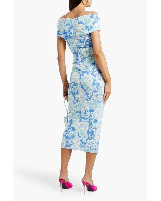 Diane von Furstenberg Blue Stephen Off-The-Shoulder Printed Jersey Midi Dress