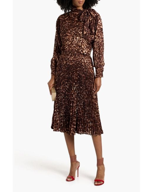 Mikael Aghal Brown Pussy-bow Leopard-print Fil Coupé Chiffon Blouse