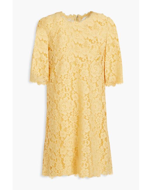 Dolce & Gabbana Yellow Cotton-blend Corded Lace Mini Dress