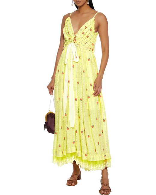 Chloé Yellow Bow-detailed Fil Coupé Silk-blend Jacquard Maxi Dress