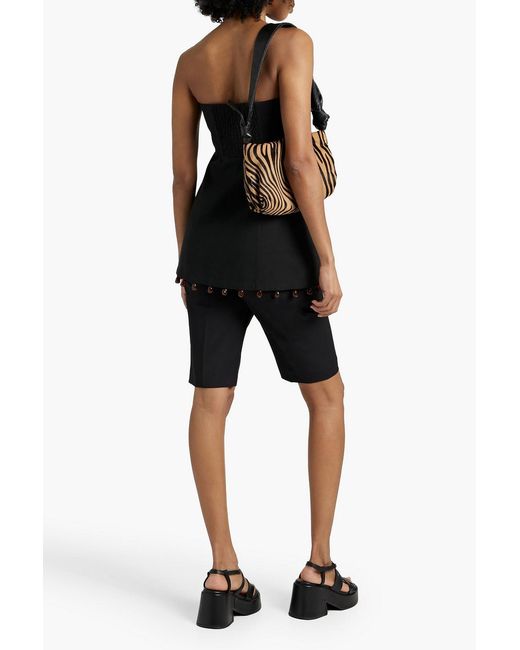 Ganni Black Strapless Bead-embellished Cotton Top