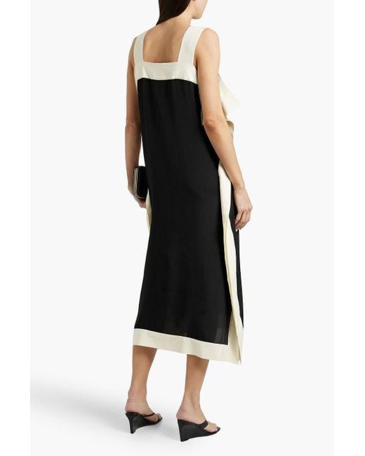 By Malene Birger Black Gabrias Draped Two-Tone Satin Midi Dress