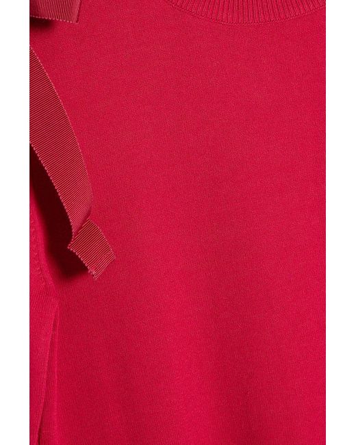 RED Valentino Red Fluted Bow-detailed Stretch-knit Mini Dress