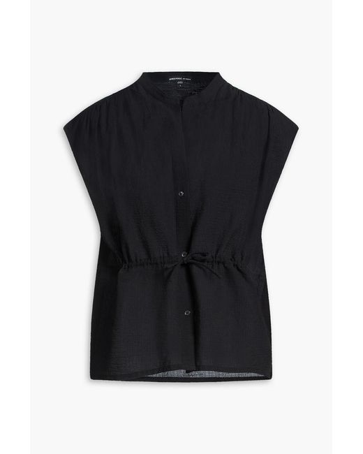 James Perse Black Cotton And Silk-Blend Seersucker Blouse