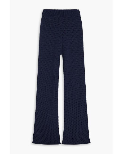Onia Blue Crochet-knit Cotton-blend Wide-leg Pants