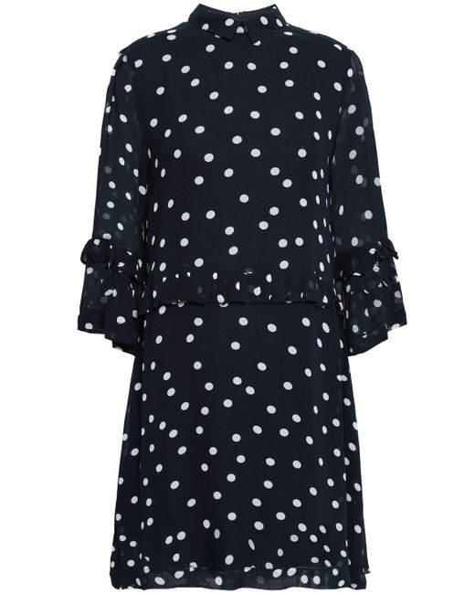 Ganni Marceau Ruffle trimmed Polka dot Georgette Mini Dress Midnight Blue Lyst Canada