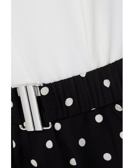 Claudie Pierlot Black Polka-dot Satin-paneled Silk Crepe De Chine Midi Dress