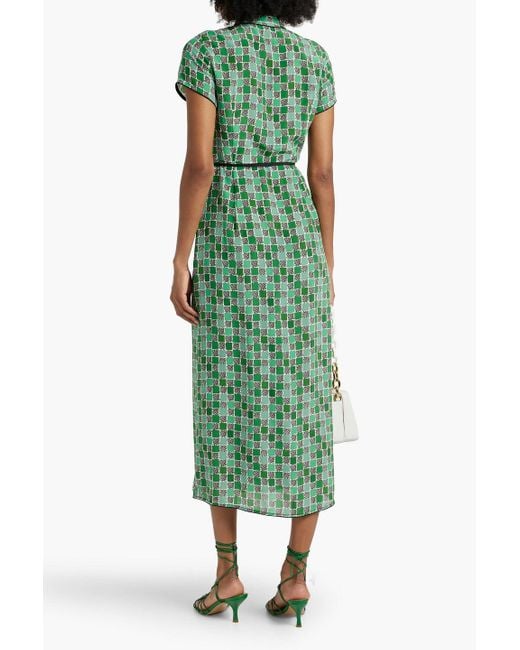 Rixo Green Carole Printed Silk-chiffon Midi Wrap Dress