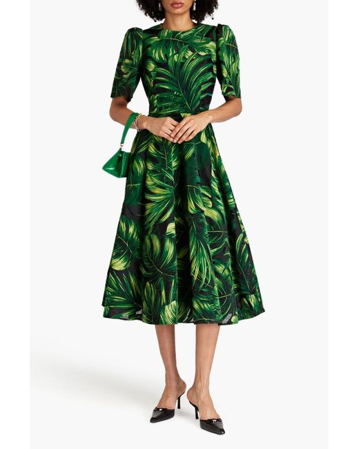 Dolce & Gabbana Green Printed Flocked Tulle Midi Dress