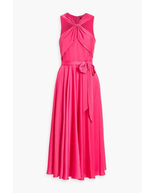 Badgley Mischka Pink Twisted Hammered-Satin Midi Dress