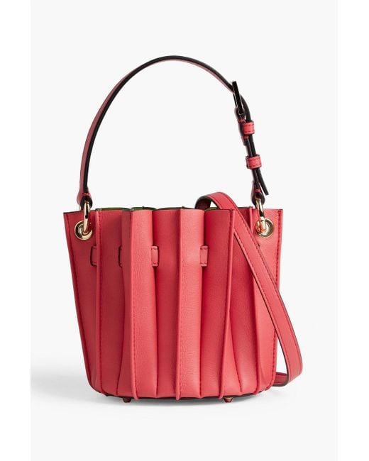 Sara Battaglia Red Plissé Mini Leather Bucket Bag