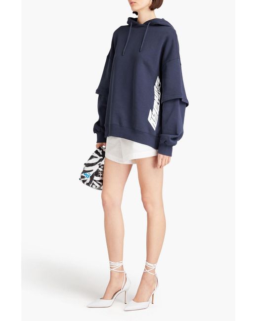 ROTATE BIRGER CHRISTENSEN Blue Oversized Printed Cotton-fleece Hoodie