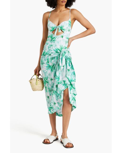 Melissa Odabash Green Floral-print Voile Pareo