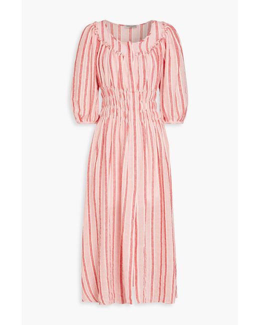 Three Graces London Pink Arabella Striped Linen-blend Midi Dress