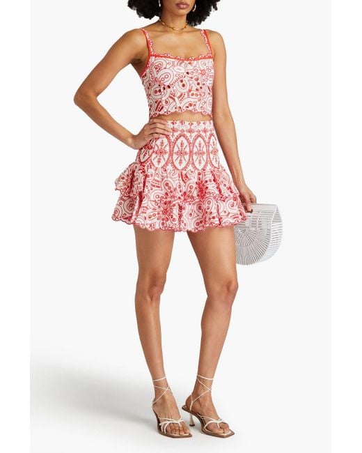 Charo Ruiz Red Tessa Cropped Broderie Anglaise Cotton-Blend Top