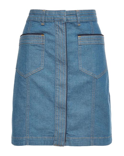 Victoria, Victoria Beckham Blue Grosgrain-trimmed Denim Mini Skirt Mid Denim