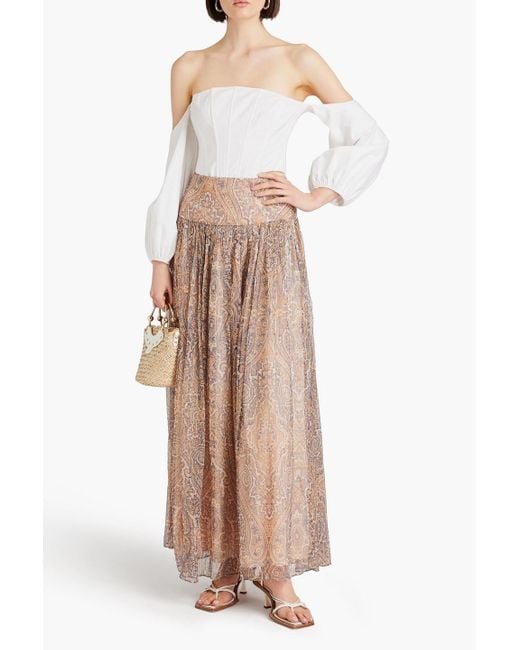 Zimmermann Brown Metallic Paisley-print Silk-blend Chiffon Maxi Skirt
