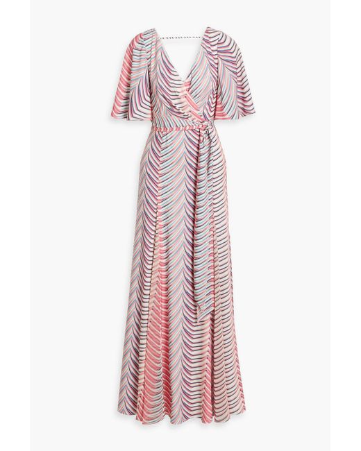 Badgley Mischka Pink Printed Crepe De Chine Maxi Dress