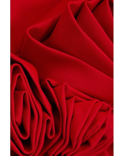 Magda Butrym Red Floral-Appliquéd Pleated Jersey Mini Dress