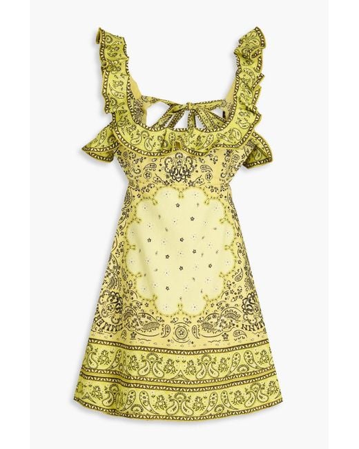 Zimmermann Yellow Ruffled Paisley-print Linen Mini Dress